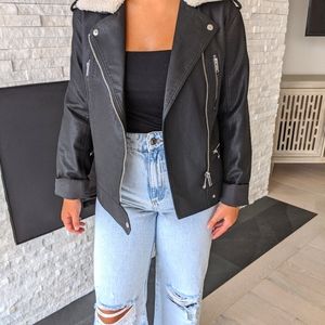 NEW Vegan Leather Sherpa Collar Jacket